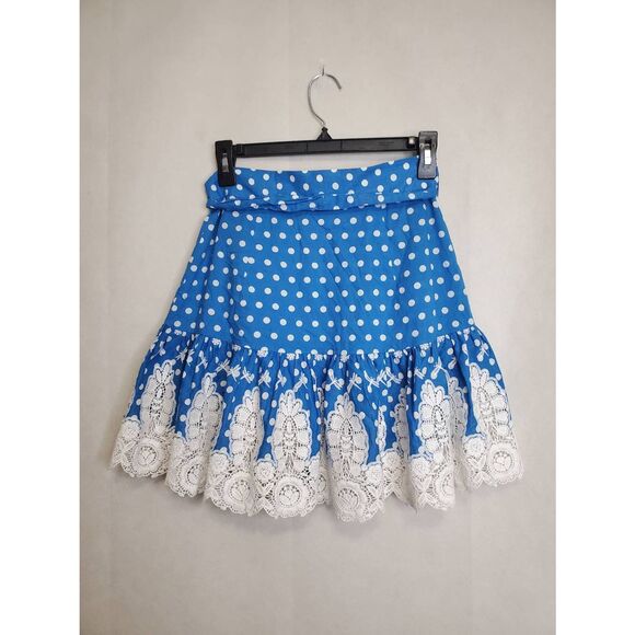 Miguelina Polka Dot Dragonfly Embroidered Lace Hem Mini Skirt Whimsical Beachy - Picture 5 of 7